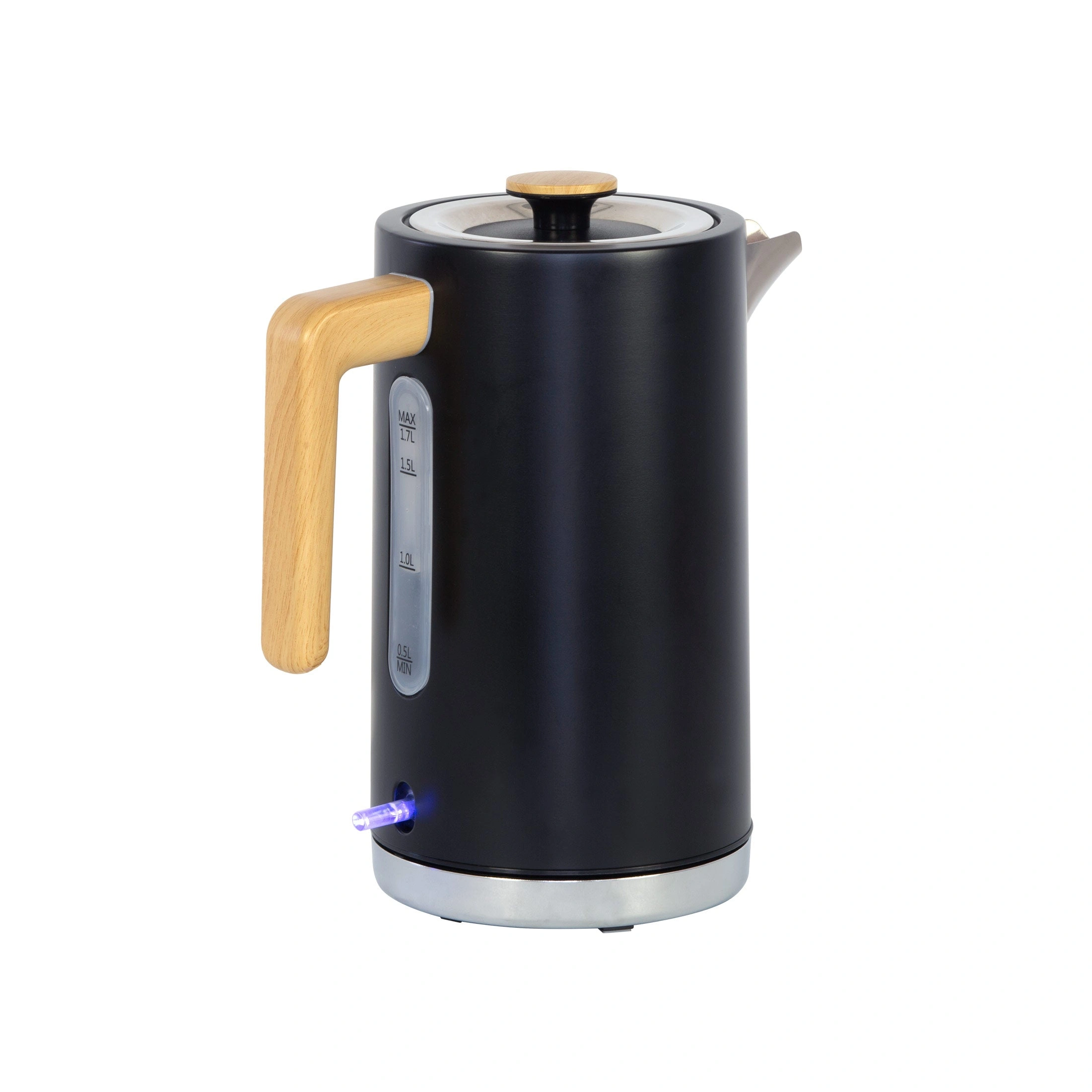 Stylish 1.7L Black Kettle with Warm Wood Details – Perfect for Cozy Moments.